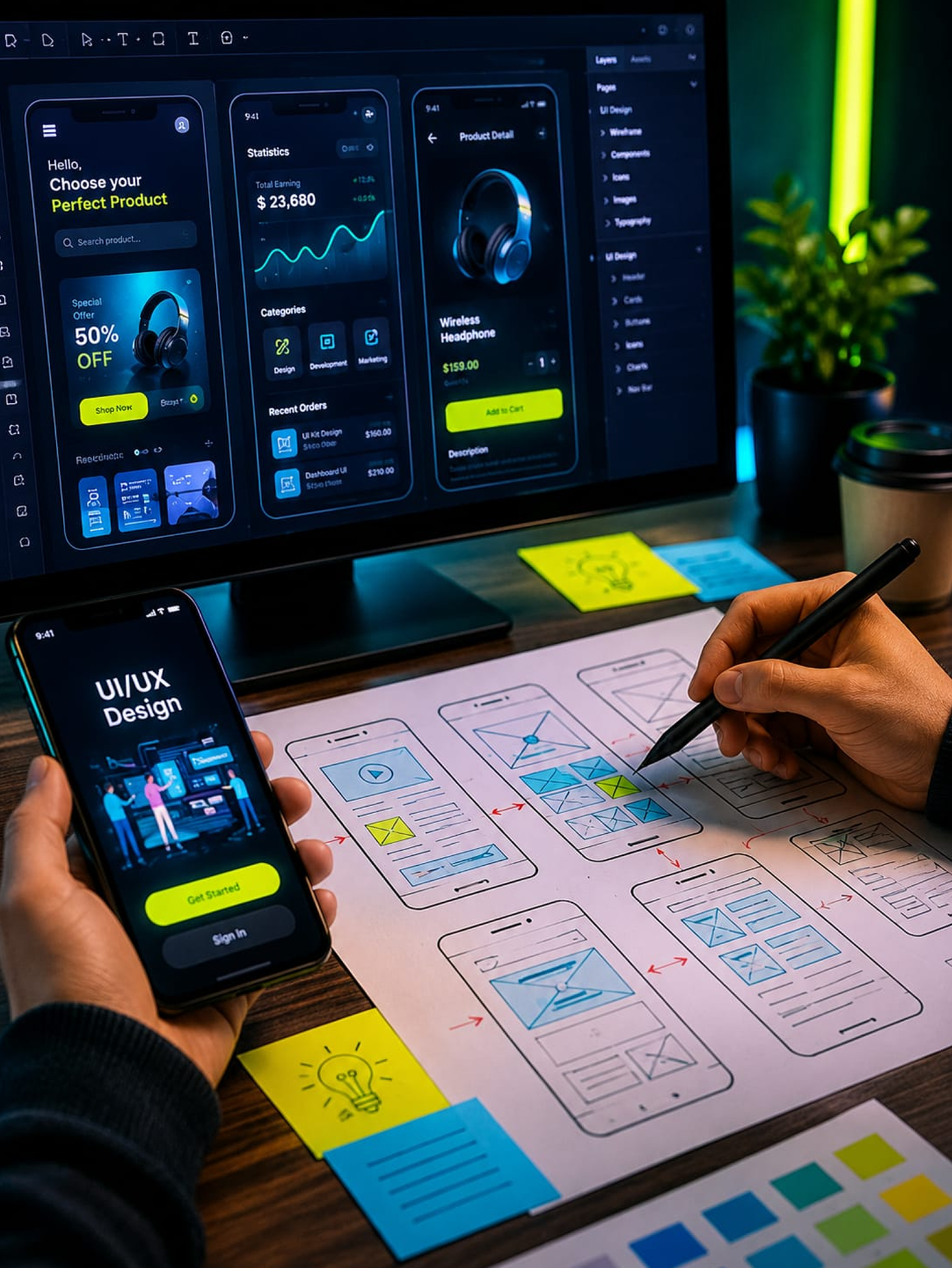 Designer working on a UI mockup